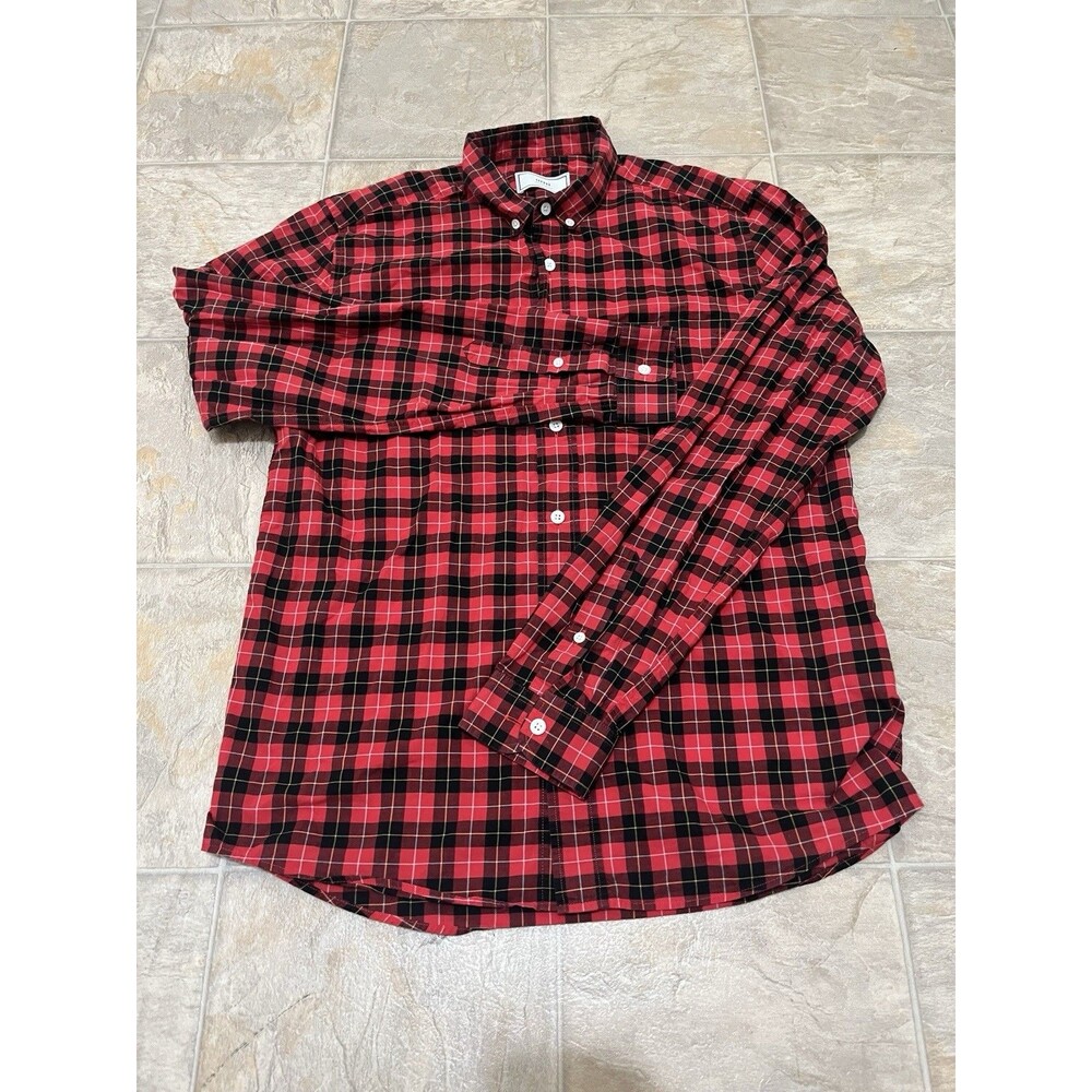 AMI Alexandre Mattiussi Plaid Shirt Men’s S Red Black Button Down Cotton Size 39